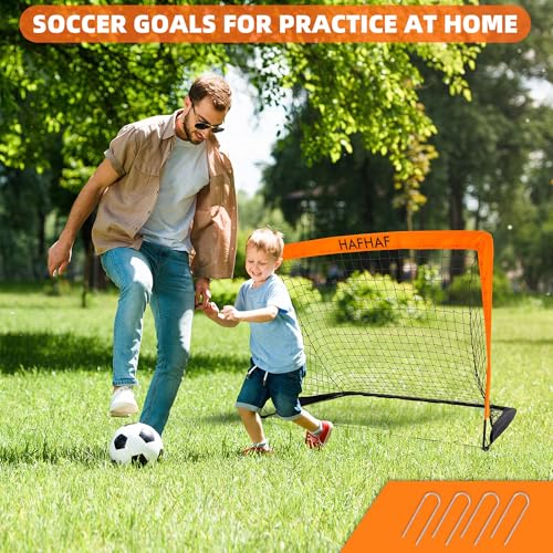 HAFHAF Soccer Goals for Backyard 4x3ft Kids Soccer Net Set with Ball - color: Orange