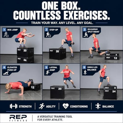REP Fitness Stackable Soft Foam Plyo Box Set, Adjustable Plyometric Jump Box for Home Gym Workouts, Plyometric Jumping Platform for Exercise, Step Training, HIIT & CrossFit - style: 6"