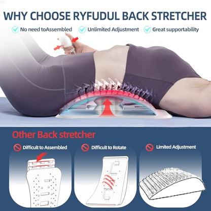 Back Stretcher with Air-Adjustment for Lower Back Pain Relief, Lumbar Support Board with 10 Inch Wide Elastic Panel for Spine Decompression, Multi-Level Back Cracker for Posture Improve & Scoliosis