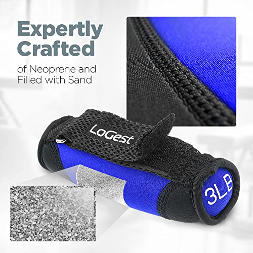 Logest Soft Hand Weights - Adjustable Neoprene Dumbbells (1LB, 2LB, 3LB, 4LB) - Red, Yellow, Blue, Purple - Velcro Straps - Weight Training, Walking, Jogging, Aerobics, Yoga - color: Yellow,Blue,Purple, size: 2LB 3LB 4LB Set