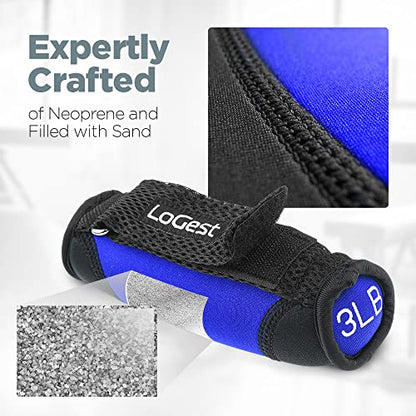 Logest Soft Hand Weights - Adjustable Neoprene Dumbbells (1LB, 2LB, 3LB, 4LB) - Red, Yellow, Blue, Purple - Velcro Straps - Weight Training, Walking, Jogging, Aerobics, Yoga - color: Yellow,Blue,Purple, size: 2LB 3LB 4LB Set