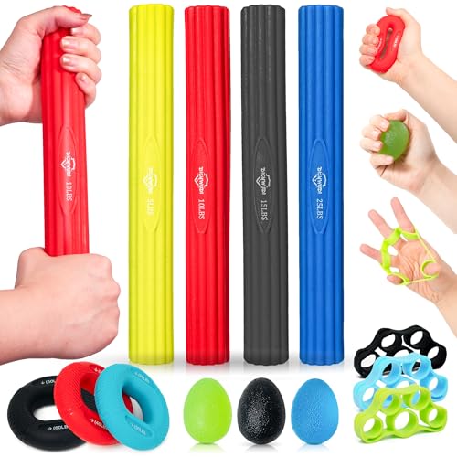 Flex Therapy Bar and Grip Strength Trainers Set, Physical Therapy & Resistance Bar for Golfers Elbow,Tendinitis,Wrist,Forearms Pain, Improve Grip Strength and Relieve Pain - color: 13pcs ‎Black sets