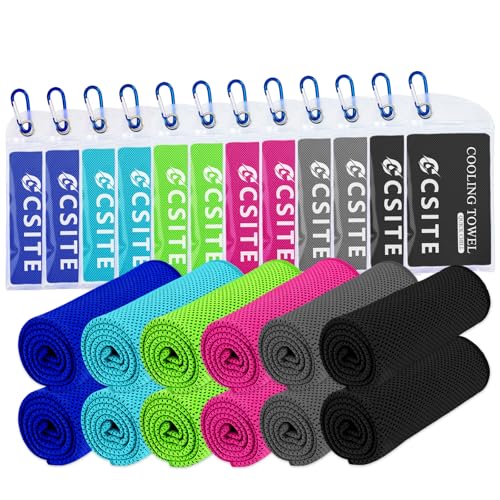 12 Pack Cooling Towels Bulk (47"x12") for Neck and Face, Ice Towel for Hot Weather, Soft Breathable Chilly Gym Towels, Microfiber Towel for Work Out, Yoga, Running, Camping & More Activities - color: Dark Blue*2/Lake Blue*2/Rose Red*2/Green*2/Dark Gray*2/