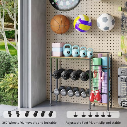 HavenlyYouth Dumbbell Rack, Gym Storage Rack, Weight Rack for Home Gym, Dumbbells, Kettlebells, Yoga Mats & More Space-Saving Home Gym Organizer