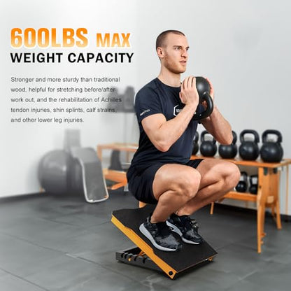 Steel Slant Board Calf Stretcher, 600 Lbs Weight Capacity 5-Level Adjustable Incline Board Squat Wedge Achilles Ankle Stretcher Non-Slip Surface for Squat, Fitness, Physical Therapy
