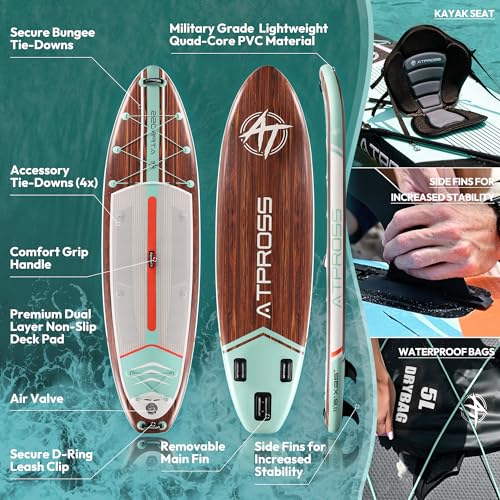 11'6"x35" Inflatable Paddle Board, 450lbs Extra Wide Stand Up Paddleboard for Adults with Premium SUP Accessories Kit & Backpack, Blow Up Kayak Non-Slip Stable Deck Boat for Yoga Fishing Surf - style: Wooden/ kayak seat