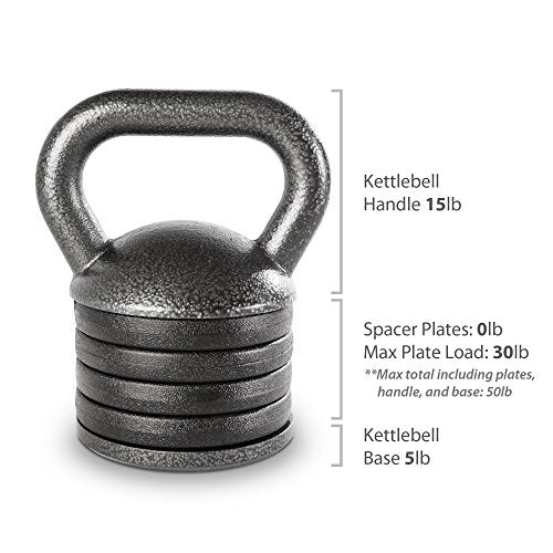 Apex 20lb Adjustable Cast Iron Kettlebell Handle, Compatible with 1” Weight Plates, Up to 50lb Load Capacity for Strength Training, Weightlifting, Home Workouts