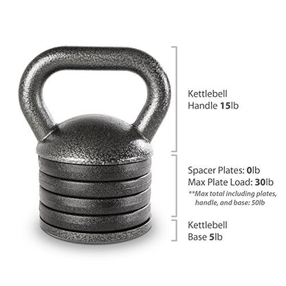 Apex 20lb Adjustable Cast Iron Kettlebell Handle, Compatible with 1” Weight Plates, Up to 50lb Load Capacity for Strength Training, Weightlifting, Home Workouts