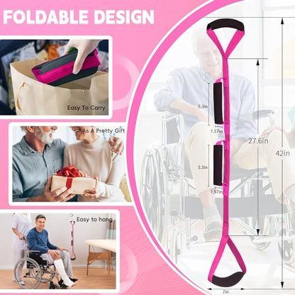 42 Inch Leg Lifter, Rigid Leg Lifter Strap with Handgrips & Foot Loop, Leg Lifter After Hip Replacement &Knee Surgery Recovery Aids Kit, Leg Lifters Getting Legs in and Out of Bed,Car,Wheelchair - color: Rose, size: 42 Inch