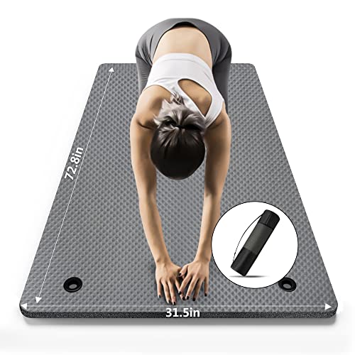 LFS Yoga Mat 72.8" x 31.5" x 2/5 inch Thick With Strap and Bag, Extra Wide Workout Mat for Women and Men, Non Slip Exercise Mat for Home Outdoor Yoga, Pilates, Stretching, Floor & Fitness Workouts