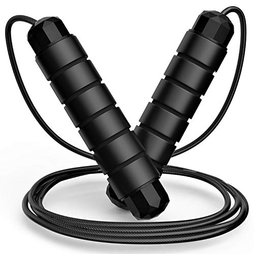 Jump Rope, Tangle-Free Rapid Speed Jumping Rope Cable with Ball Bearings for Women, Men, and Kids, Adjustable Steel Jump Rope with Foam Handles for Home Gym Exercise Fitness Workout Equipment & Slim Body - color: Black