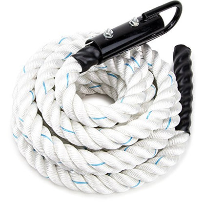 Crown Sporting Goods 1.5" Gym Climbing Rope for Adults - Poly Dacron Twist with Carabiner Eyehook - Strength Conditioning, Physical Education Fitness Equipment, Home Workout