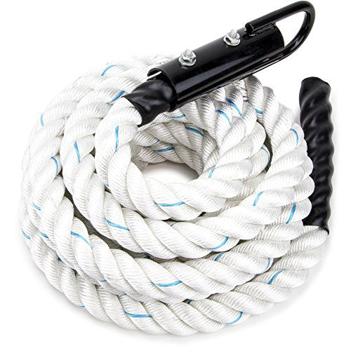 Crown Sporting Goods 1.5" Gym Climbing Rope for Adults - Poly Dacron Twist with Carabiner Eyehook - Strength Conditioning, Physical Education Fitness Equipment, Home Workout