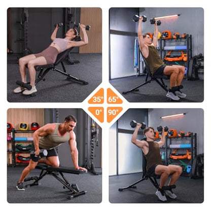 AIRHOP Foldable Weight Bench, 90° to -30° FID Workout Bench for Home Gym, Backrest, Seat & Leg Hold Down Bar Adjustable Weight Bench, MAX 1000 LBS Capacity, 19.4" Extended Base Legs for Bench Press