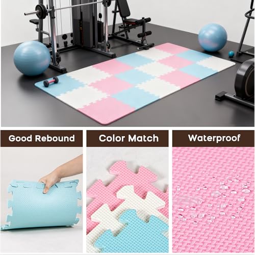 Interlocking Foam Floor Tiles 18-Pack Set, Thick EVA Exercise Foam Mats 12"x12", Non-Slip Gym Yoga Mat Waterproof Puzzle Tiles, Non-Toxic Floor Padding for Home Playroom Kids Room, Noise Absorbing Floor Protection