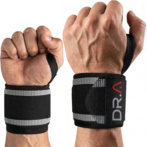 Dr. Arthritis Weight Lifting Wrist Wraps with Thumb Loop, Heavy-Duty Wrist Straps for Weightlifting, Hybrid Training, Olympic Lifts & Calisthenics, Non-Slip Gym Wraps for Men & Women (Black-Grey Stripes) - color: Black-Grey Stripes