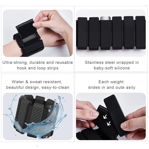 Wrist & Ankle Weights for Women, Wearable Strong Arm & Leg Weights Set of 2(1Lbs Each), Adjustable Ankle Weights for Walking, Yoga, Dance, Barre,Gym,Exercise,Pilates,Walking Running - color: Black