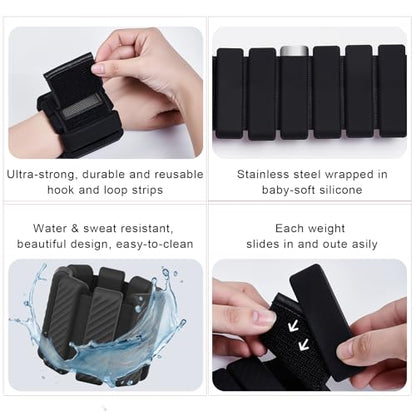 Wrist & Ankle Weights for Women, Wearable Strong Arm & Leg Weights Set of 2(1Lbs Each), Adjustable Ankle Weights for Walking, Yoga, Dance, Barre,Gym,Exercise,Pilates,Walking Running - color: Black