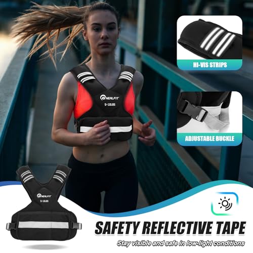 Weighted Vest for Women and Men, 5-10lb/11-20lb/18-30lb Adjustable Weighted Vest with Reflective Strip, Body Weight Vest for Walking, Running, Fitness, Strength Training