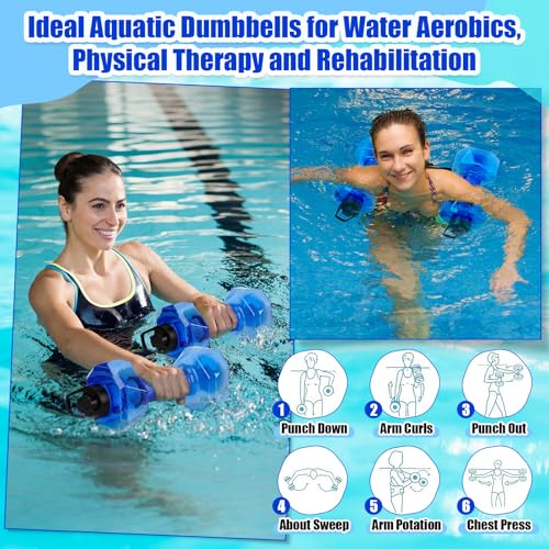 4 Pcs Water Aquatic Exercise Set 2 Ankle Wrist Swimming Weights 2 Water Aquatic Exercise Dumbbells PE Materials Dumbbell Aerobics with Non Slip Handle for Swim Pool Fitness Equipment