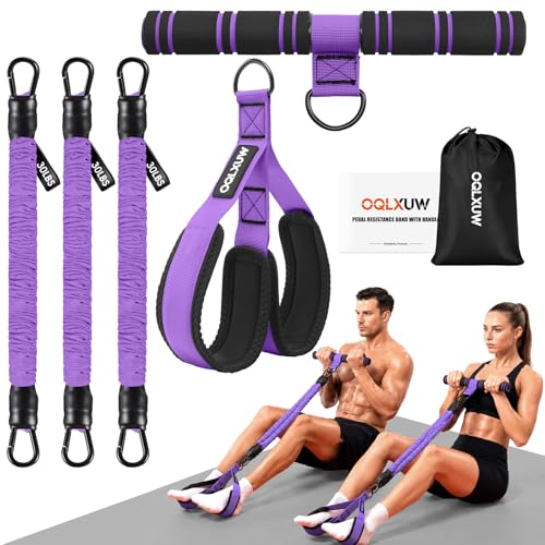 Upgraded Multifunction Pedal Resistance Band with Handle, Adjustable Foot Pedal Resistance Bands for Core, Arm, Legs, Body Strength, Portable Home Gym Workout Equipment for Men & Women - color: Purple