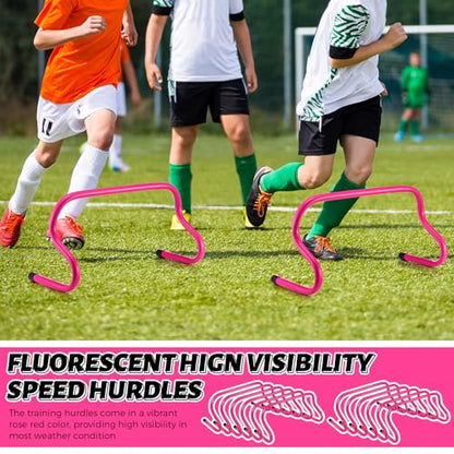 Wettarn 12 Pcs 9" Speed Training Agility Hurdles for Athletes Reliable Training Hurdle Plyometric All Purpose Practice Equipment for Soccer Basketball Football - color: Rose red