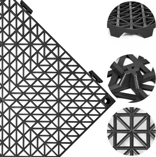ToLanbbt Modular Interlocking Cushion 24P 11.8" x 11.8" Interlocking Rubber Floor Drain Holes Non-Slip Splicing Drainage Mats for Deck, Shower, Kitchen, Drain Pool, Sauna Bath, Indoor Outdoor (Black) - size: 24 PCS