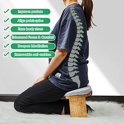 Meditation Bench with Carrying Bag, Meditation Kneeling Stool Portable Yoga Meditation Bench Ergonomic Foldable Prayer Stool with Soft Cushion for Kneeling Sitting Prayer Extended Practice