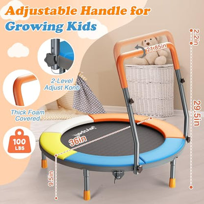 Premium 3FT Foldable Toddler Trampoline for Kids Ages 3-6, 36 Inch ASTM Certified Mini Trampoline with Adjustable Handle, 100 lbs Capacity, Quiet Elastic Bands, Safe for Indoor Outdoor Use - style: Classic