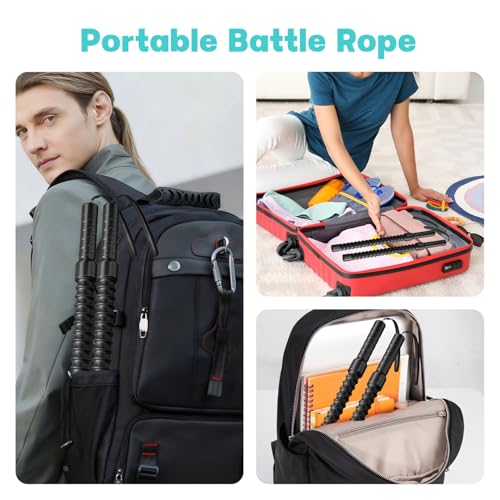 Ropeless Battle Ropes – Weighted Portable Workout Ropes for Home Gym, Cordless Jump/Arm Exerciser with Non-Slip Gloves & Training Poster – HIIT, Low-Impact Cardio & Strength/Muscle Training(2PCS)