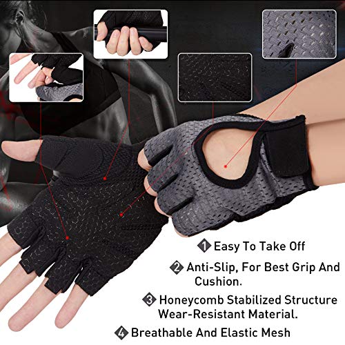 Geyoga 2 Pairs Workout Gloves Adjustable Weight Lifting Gym Exercise Training Breathable Workout Gloves with Full Palm Protection for Men and Women Fitness, Biking, Pull up