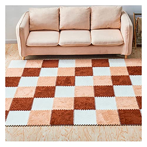 12 Pieces Thickened Plush Foam Interlocking Floor Mat,Fluffy Square Foam Tiles with 12 Edgings,Soft Anti-Slip Puzzle Area Rug Playmat for Bedroom,12X12inch,12 Tiles/11.6 Sq.Ft,Coffee+Camel+White - color: Coffee+camel+white