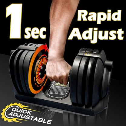 BODYTECH 53LBS/24KG Quick Adjust Dumbbell - 1-Second Weight Change & Safety Lock | Sweat-Proof Metal Grip | Space Saving Home Gym Equipment