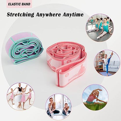 Stretch Straps with Loops for Exercise - 2 Pcs Yoga Stretching Straps for Kids, Elastic Resistance Bands 8 Loops for Dance, Gymnastics, Pilates & Flexibility Training