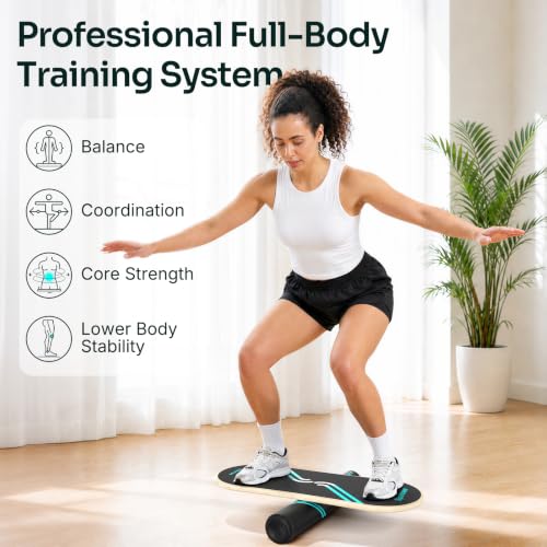 Sportneer Balance Board, 7-Mode Balance Trainer with Roller & Ball - color: Black-Turquoise