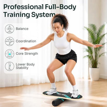 Sportneer Balance Board, 7-Mode Balance Trainer with Roller & Ball - color: Black-Turquoise