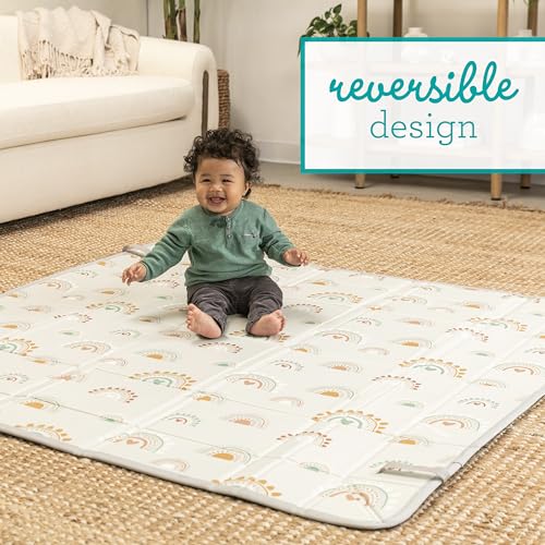 Infantino Foldable Soft Foam Play Mat, Reversible 57x57” Baby Mat for Floor Time, Lightweight, Portable & Easy to Store, Water Resistant, Wipeable, Rainbows - style: Rainbows