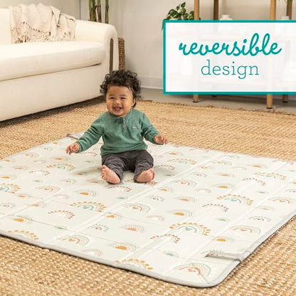 Infantino Foldable Soft Foam Play Mat, Reversible 57x57” Baby Mat for Floor Time, Lightweight, Portable & Easy to Store, Water Resistant, Wipeable, Rainbows - style: Rainbows