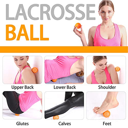 Massage Ball Set, Spiky Ball & Lacrosse Ball for Body Massage, Muscle Relief, Deep Tissue, Myofascial Release, Massager for Neck, Shoulder, Back, Foot or Muscle Tension - Orange