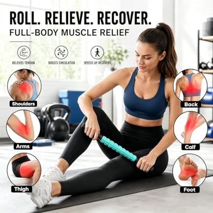 Muscle Roller Stick - A Full-Body Massage Roller that Can Relieve Muscle Soreness, Cramps and Tension After Exercise. It is a Handheld Physical Therapy and Recovery Tool（Black and Green） - color: Green