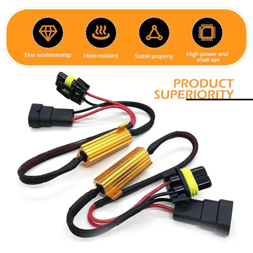 2 PCS Car LED Light Bulb Decoder, 9005/9006 LED Load Resistor Kit, Car Light Bulb Relay Harness Adapter, Anti Flicker Error Decoder, Universal for Most Cars (Black) - color: Black