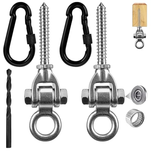 2-Pack Heavy Duty Swing Hangers with Bearings- 304 Stainless Steel Swing Hooks Set Brackets with 2 Oval Hooks,1500LB Capacity for Porch Swings, Hanging Chairs, Punching Bags, Gym Equipment