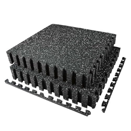 AIRHOP 0.56in Thick 48 Sq Ft Exercise Equipment Mats, 12 Tiles Upgraded Rubber Top with High Density EVA Foam, Large Interlocking Puzzle Gym Flooring for Home Gym, Heavy Weight Workout, 24 x 24in