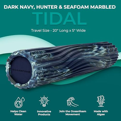 Tidal Roller - Dark Navy, Hunter & Seafoam Marbled - Muscle Massage Foam Roller for Back Pain & Stretching - Firm & Ergonomic Wide Wave Textured - Yoga & Athletics - Full Size, 20" x 5" - color: Dark Navy, Hunter & Seafoam Marbled