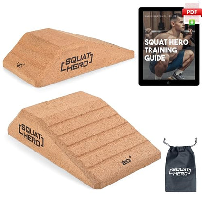 Cork Squat Wedge Block, Perfect for Knees Over Toes and Full Depth Squat Training, Patent Pending Non-Slip Slant Board, Deadlift Wedge, Calf Stretcher, Quantity 2