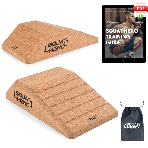 Cork Squat Wedge Block, Perfect for Knees Over Toes and Full Depth Squat Training, Patent Pending Non-Slip Slant Board, Deadlift Wedge, Calf Stretcher, Quantity 2