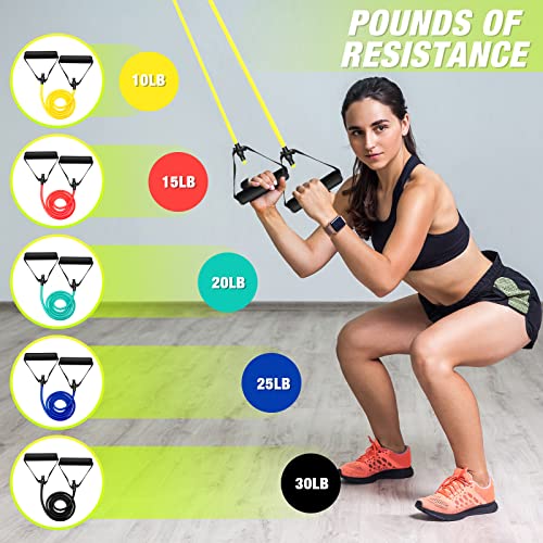 5 Pcs Exercise Resistance Bands with Handles Physical Resistance Tube Workout Bands with Door Anchor for Men Women Muscle Toning Strength Training