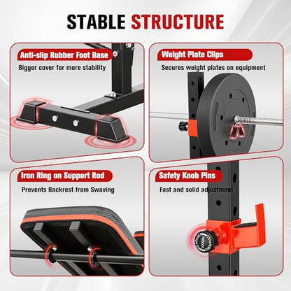 Foldable 1500LBS 8 IN 1 Olympic Weight Bench Set with Squat Rack, Leg Extension/Curl & Preacher Curl, Adjustable Bench Press Set with Safety Bar Catches for Home Gym Full Body Workout