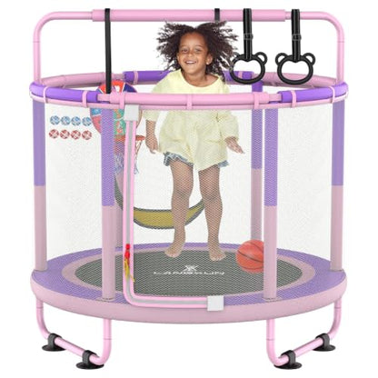 60" 6-in-1 Kids Trampoline, 5ft Mini Toddler Trampoline for Girls Boys - color: Pink&Purple 6-in-1
