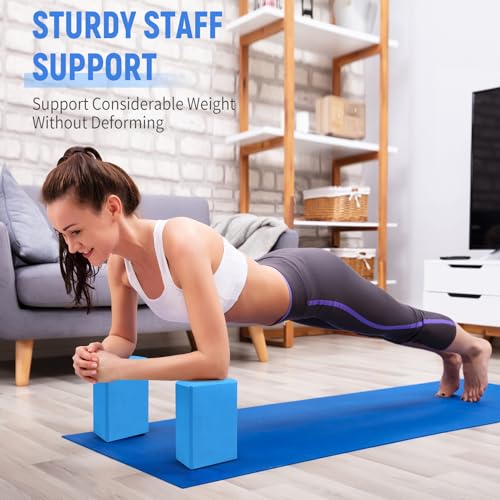 Yoga Blocks 2 Pack, 9"x6"x3" High-Density EVA Foam Yoga Block, Non-Slip Yoga Blocks for Yoga, Pilates Meditation, Stretching and Toning, Supportive, Latex-Free - color: Blue